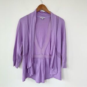 J Peterman Cotton and Silk Lavender Purple Cardigan Sweater M Medium Excellent